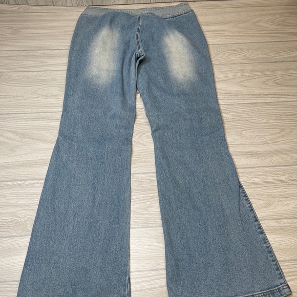 Joe Boxer Y2K 2000’s Flare Suede Leather Patchwork Light Wash Jeans Size 13 - Picture 15 of 15